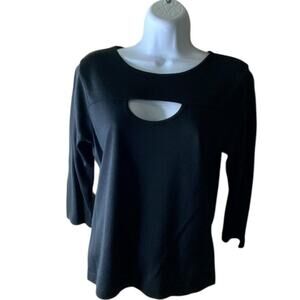 Cubix Silk Top S 3/4 Sleeve Crewneck Keyhole Casual Minimalist Preppy Pullover